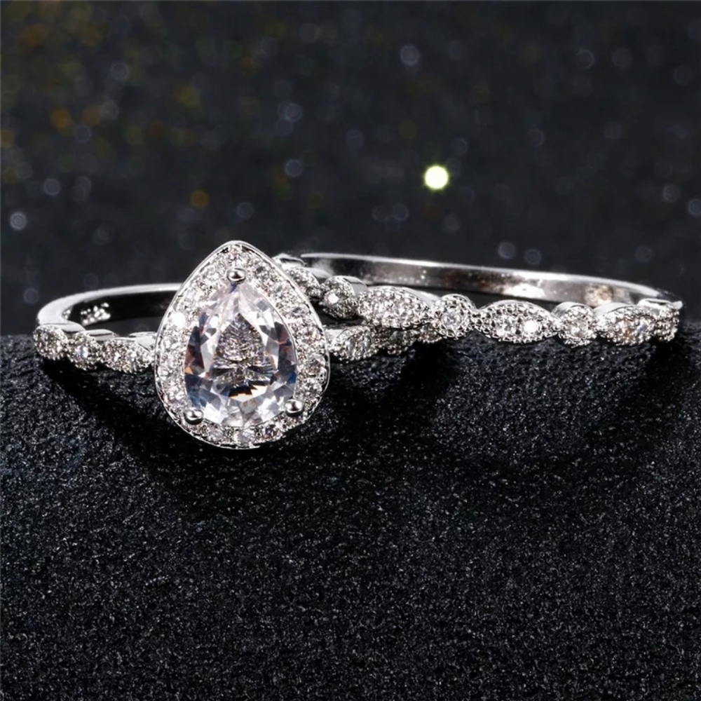 New Luxury 925 Silver Bridal Set of Rings